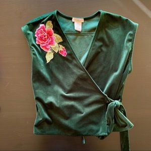 Emerald green velvet top